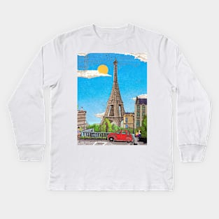 Eiffel Tower Paris France Cityscape Illustration Art Kids Long Sleeve T-Shirt